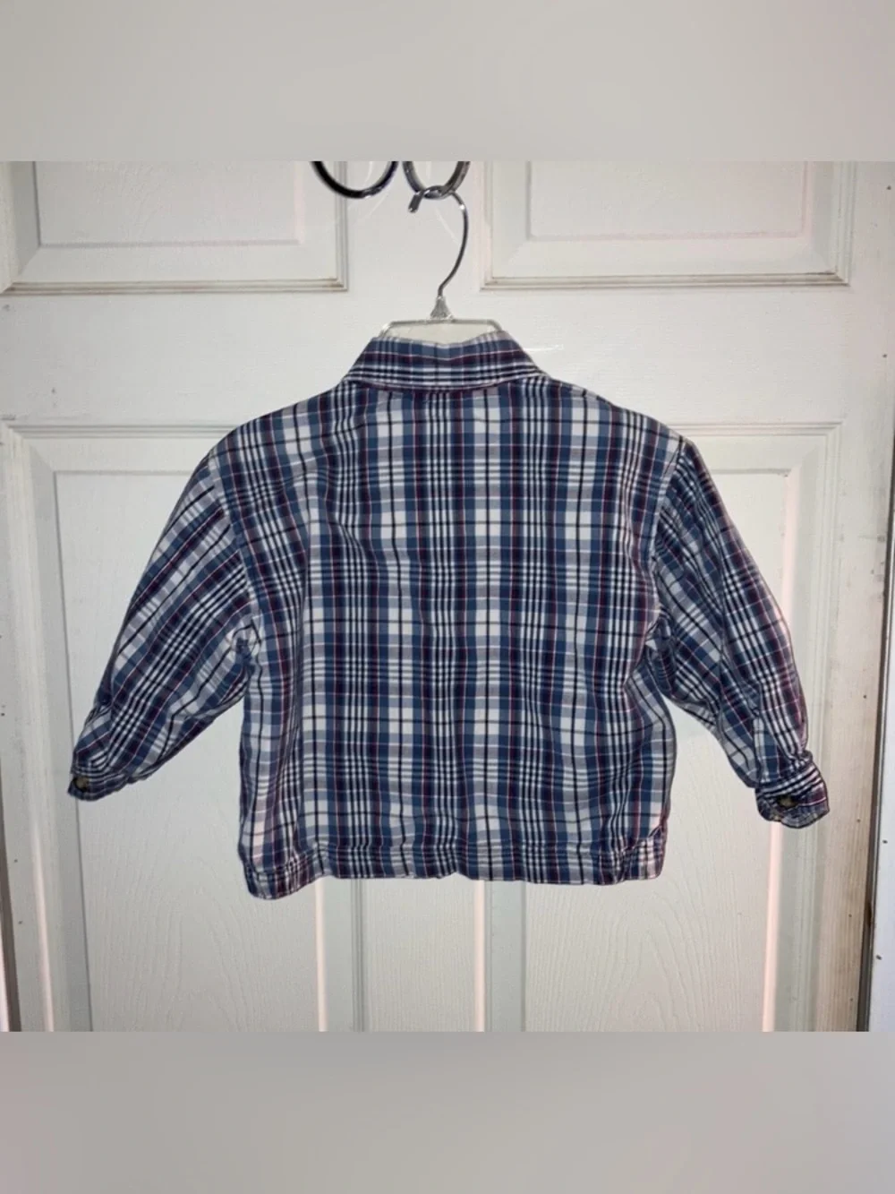 The Children’s Place Plaid Zip-Front Jacket in White, Blue & Red Size 4T